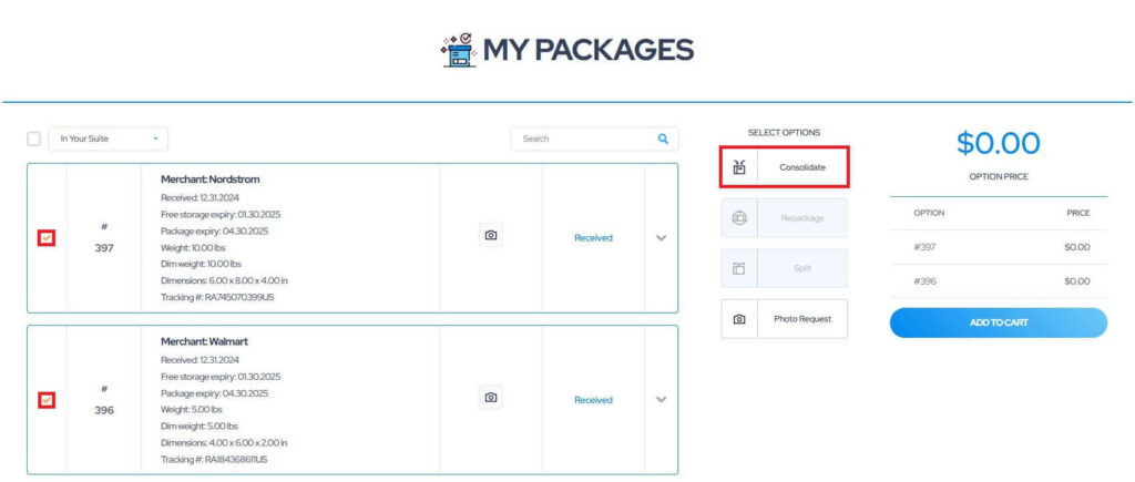 how to request parcel consolidation service mymallbox 1