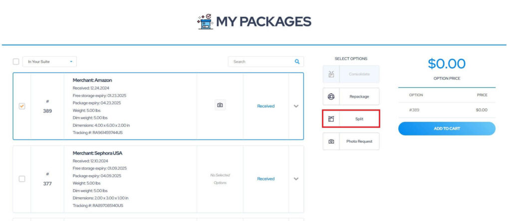 how to request split packaging mymallbox 1